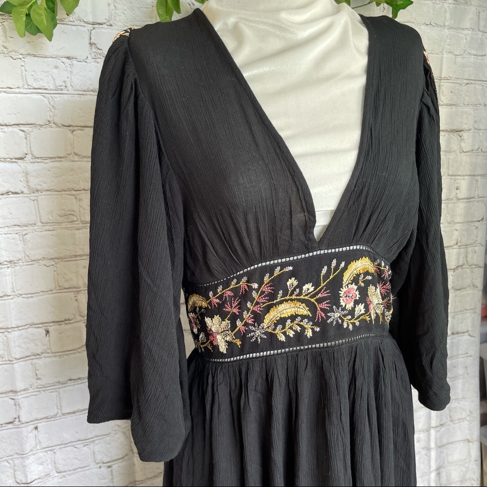 Black Embroidered V-Neck Mini Dress - Picture 2 of 10